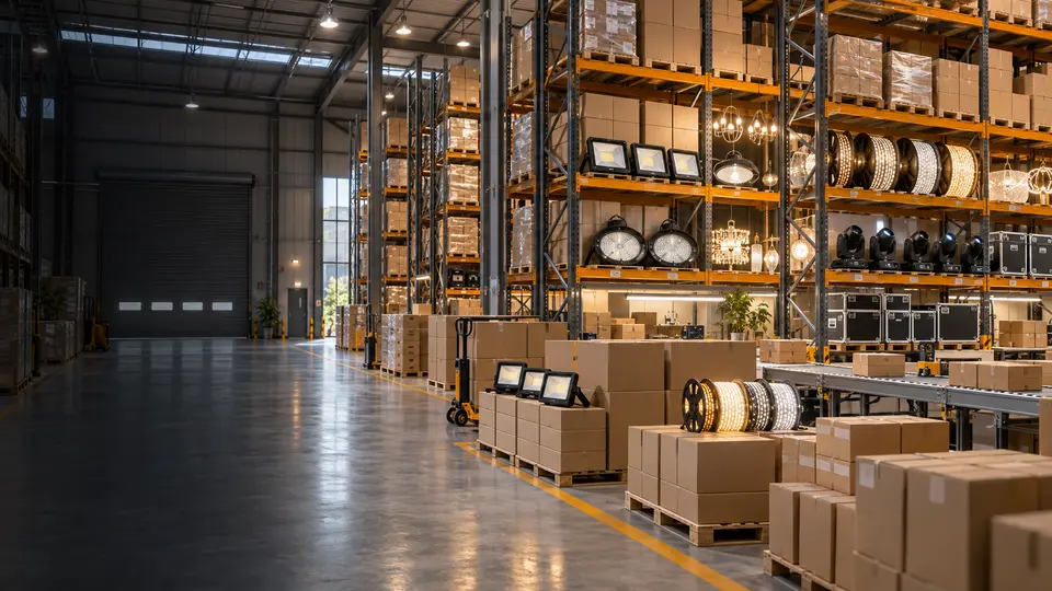 Lighting products organized for wholesale packing and dispatch